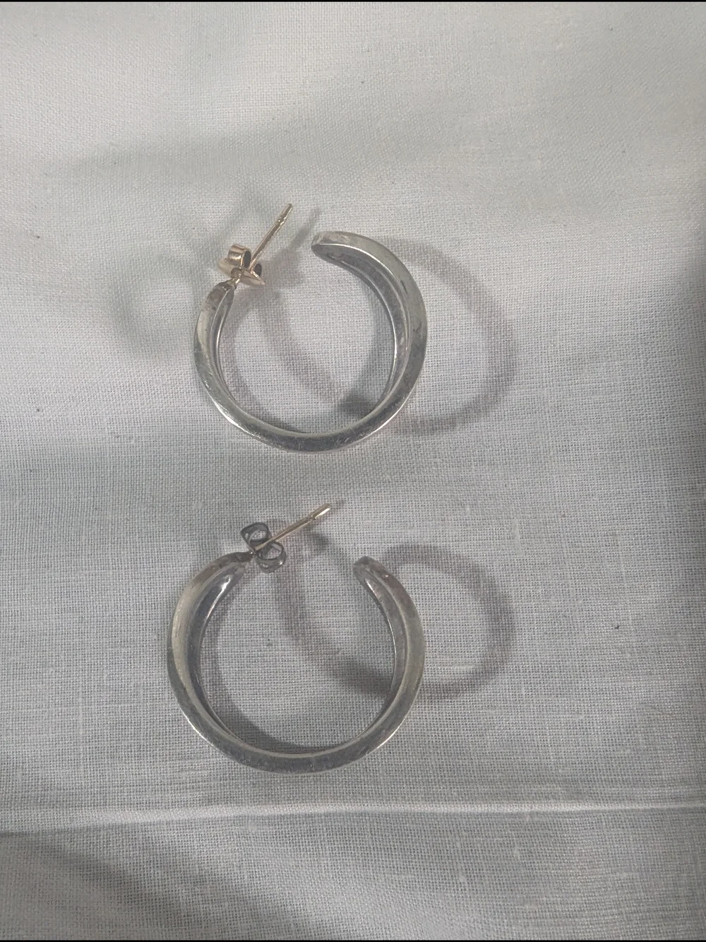 Double Hoop Heavy Solid Sterling Silver Earrings Boho